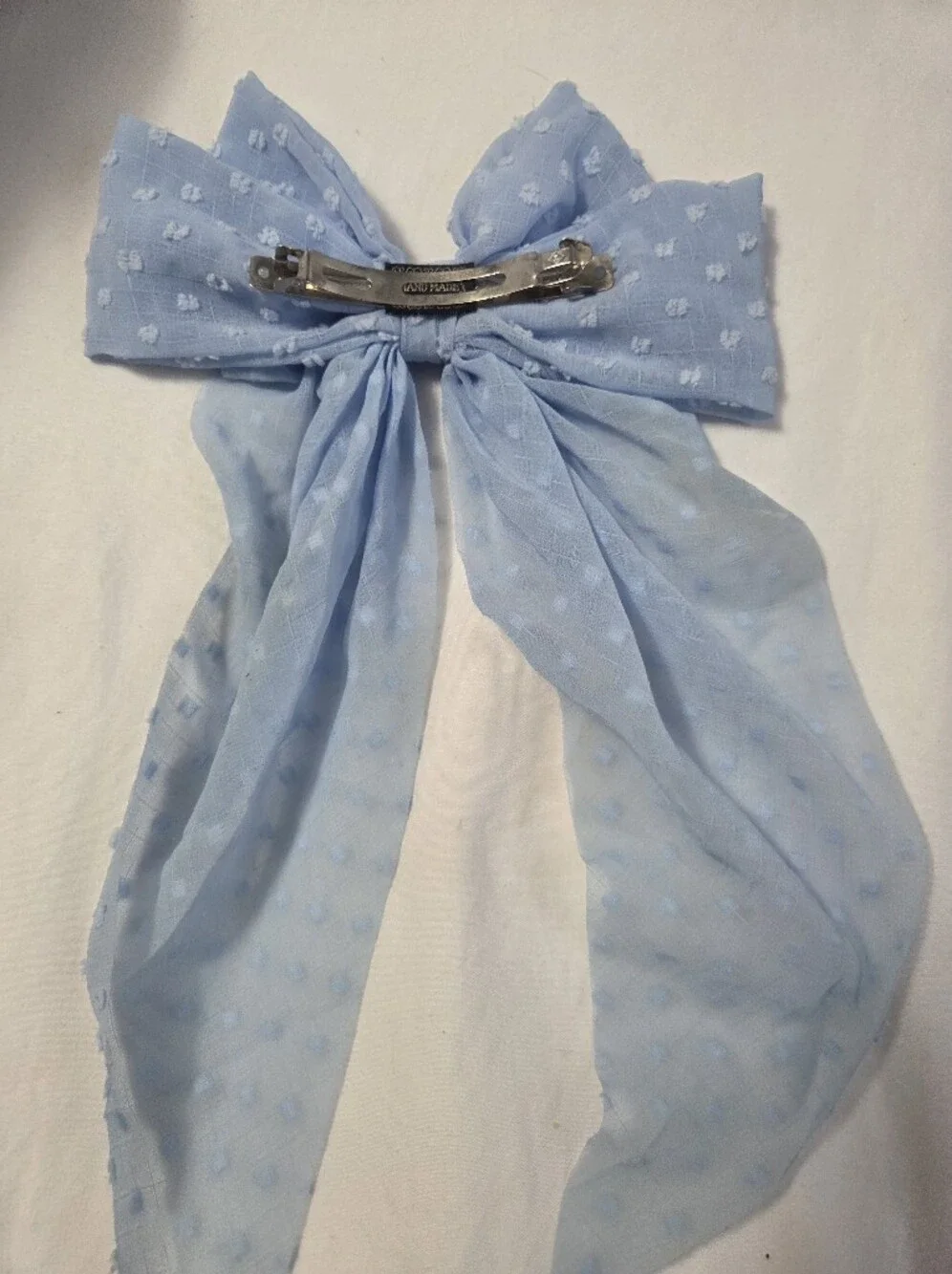 Light Blue Textured Bow Hair Clip for Kids
